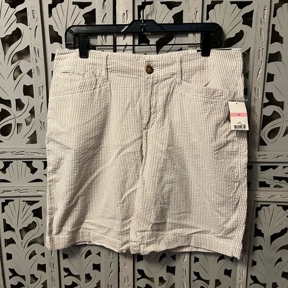 Kim Rogers Pants - KIM ROGERS CUTE CREAM & TAN STRIPED COMFY COTTON LIGHTWEIGHT STRETCHY SHORTS
